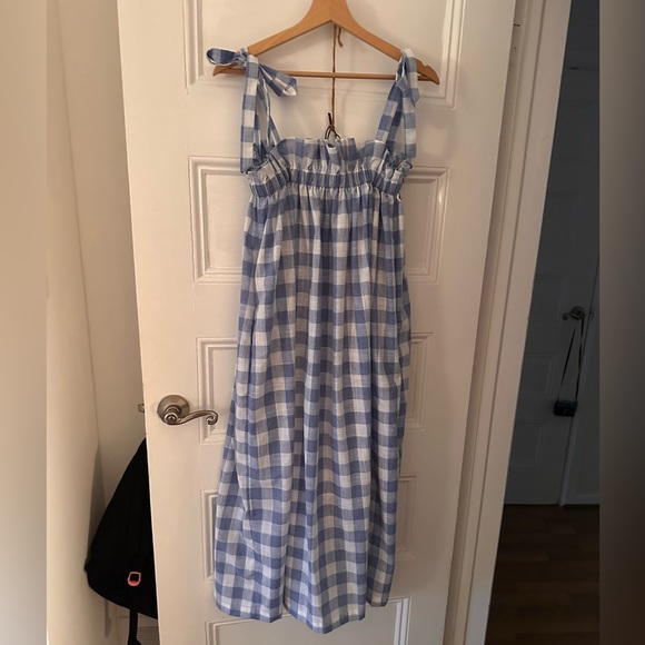 Stunning A Bronze Age Clementine Muumuu Sky Big Gingham Blue White Dress - Picture 5 of 6